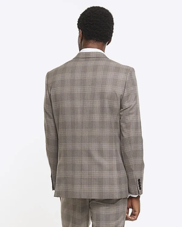 Grey slim fit check suit jacket