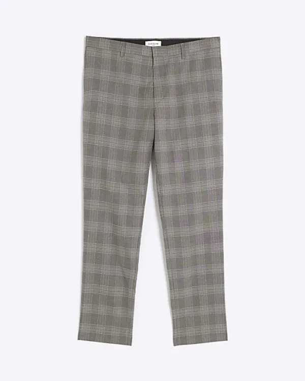 Grey slim fit check suit trousers