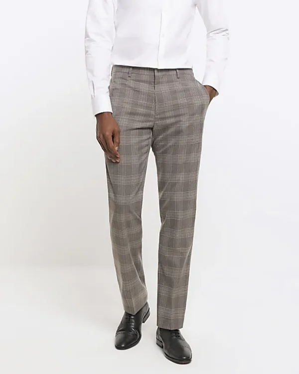 Grey slim fit check suit trousers