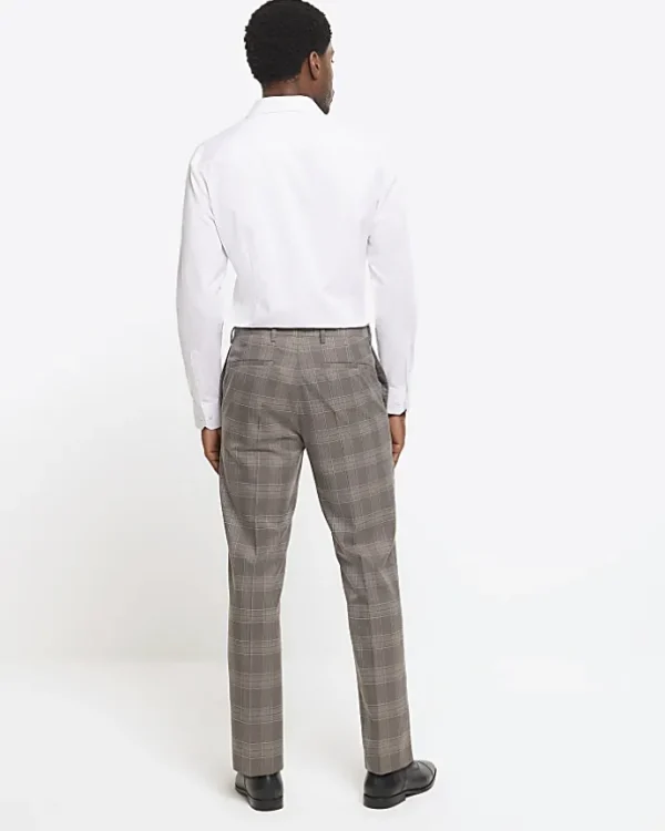 Grey slim fit check suit trousers