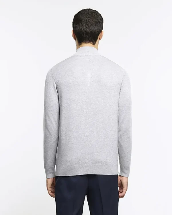 Grey slim fit diagonal half zip jumper