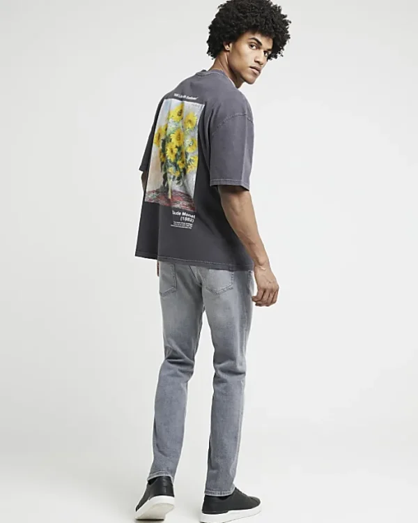 Grey slim fit faded jeans