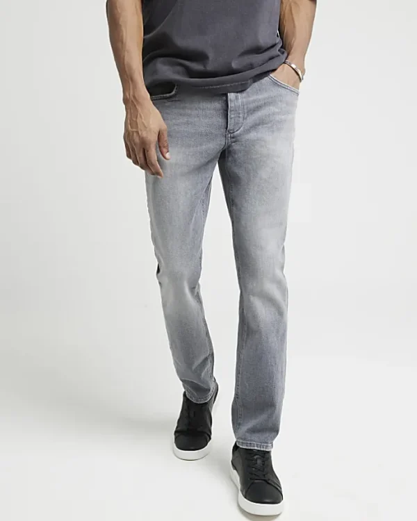 Grey slim fit faded jeans