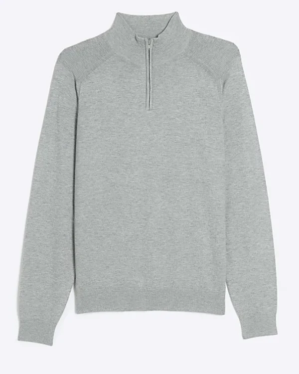 Grey slim fit half zip jumper