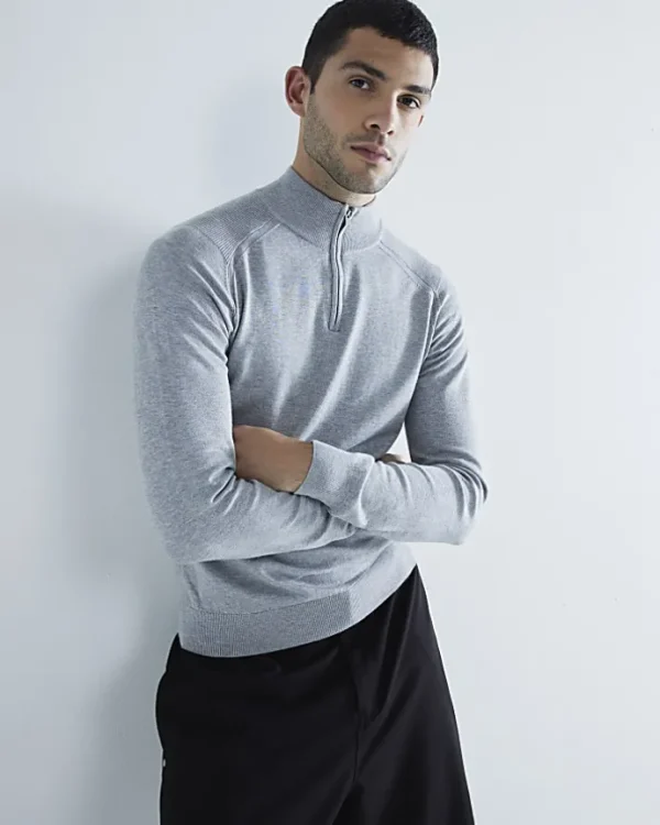 Grey slim fit half zip jumper