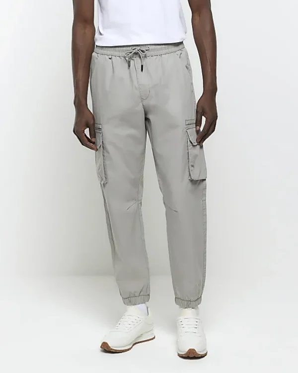 Grey slim fit ripstop cargo trousers