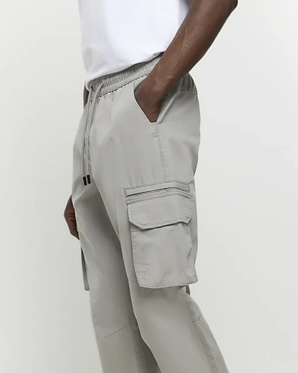 Grey slim fit ripstop cargo trousers