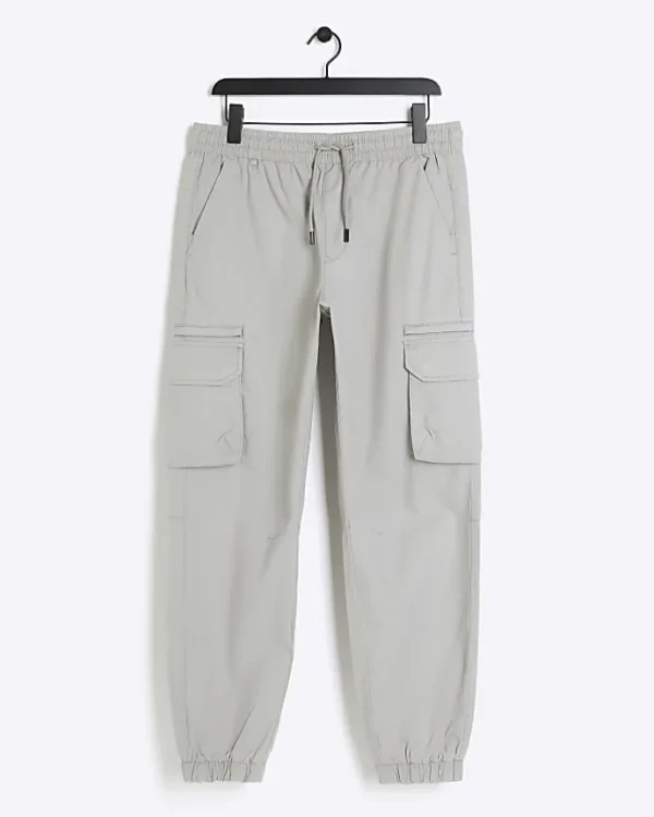 Grey slim fit ripstop cargo trousers