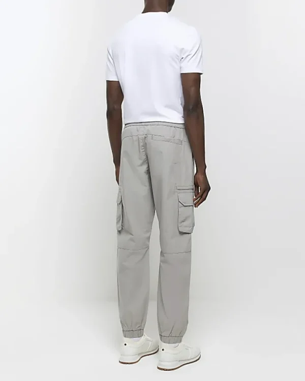 Grey slim fit ripstop cargo trousers