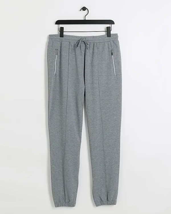 Grey slim fit smart herringbone joggers