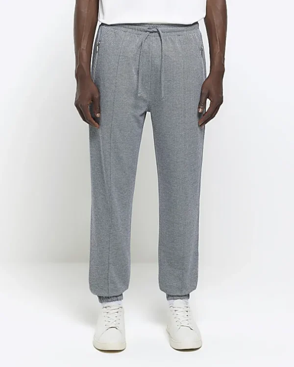 Grey slim fit smart herringbone joggers