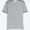 Grey slim fit taped baseball collar polo