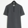 Grey slim fit textured baseball polo