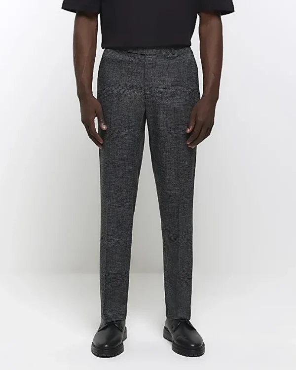 Grey slim fit textured smart trousers