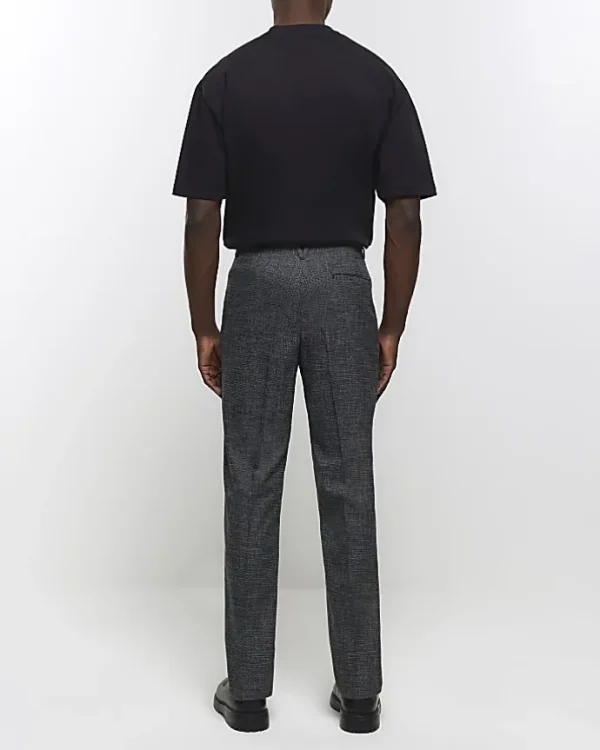 Grey slim fit textured smart trousers