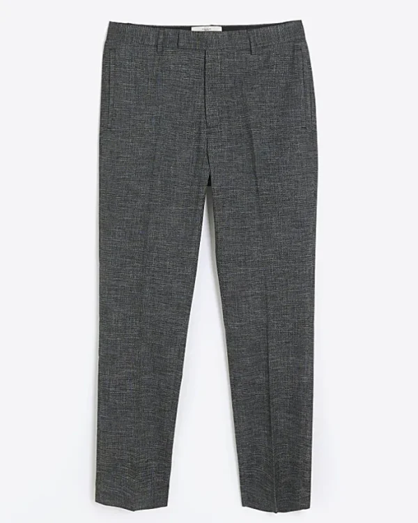 Grey slim fit textured smart trousers