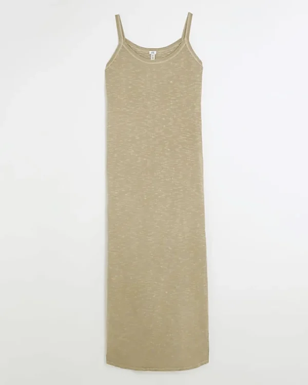 Grey split hem bodycon maxi dress