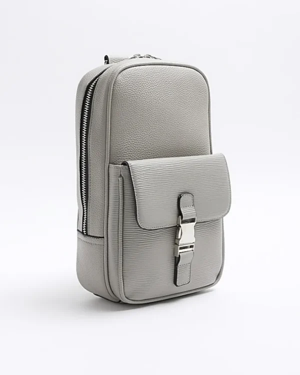 Grey textured cross body bag