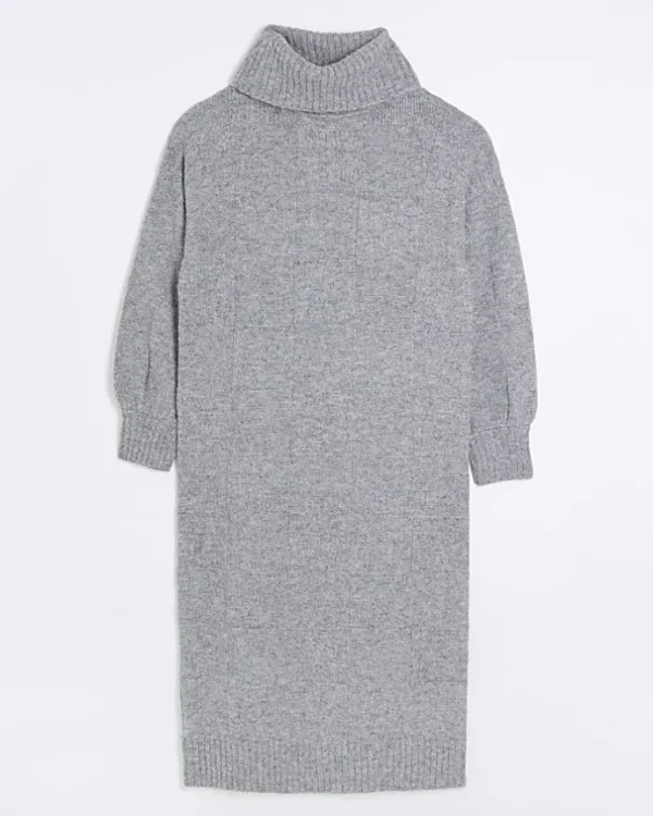 Grey textured roll neck jumper midi dress