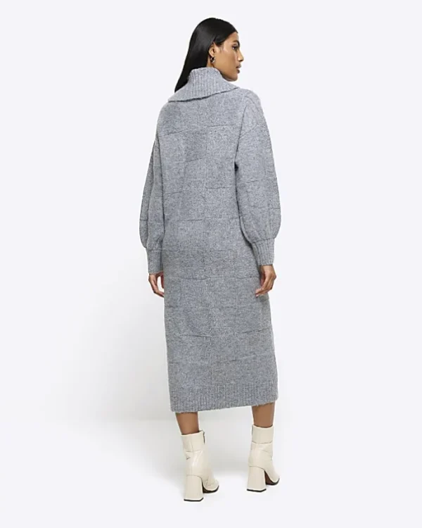 Grey textured roll neck jumper midi dress