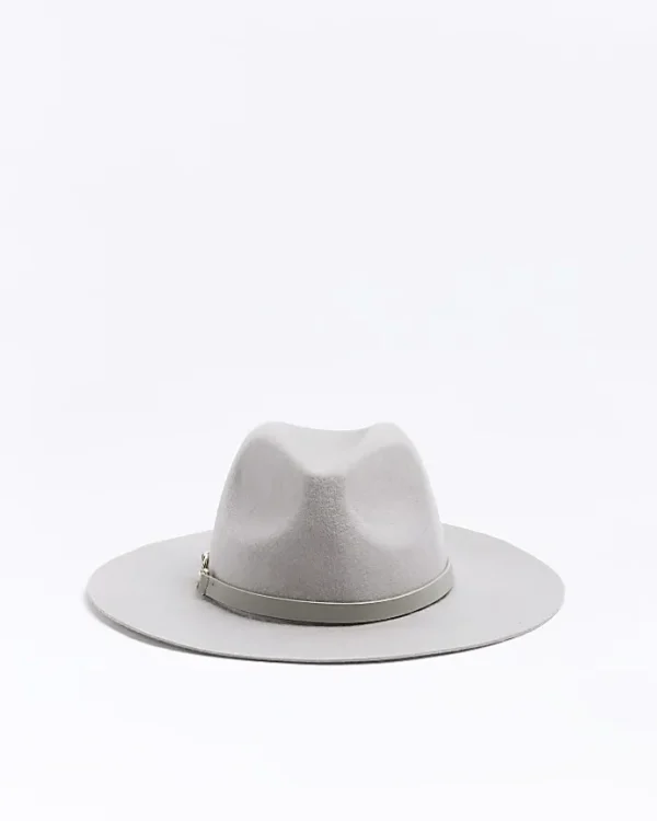 Grey wool blend fedora hat