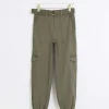 Khaki belted utility cargo trousers