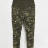 Khaki camo print maternity cargo trousers