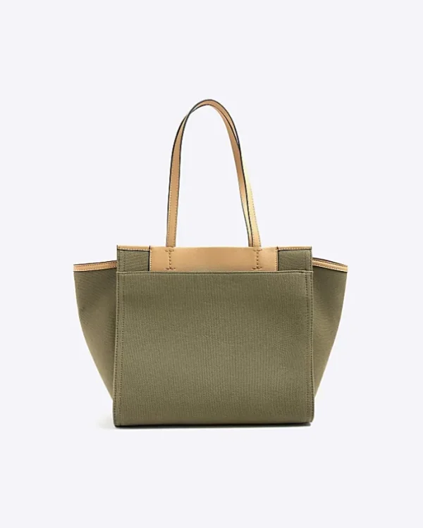 Khaki canvas embossed RI shopper bag