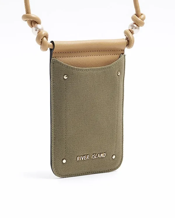 Khaki canvas phone cross body bag