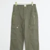 Khaki cargo crop wide leg trousers