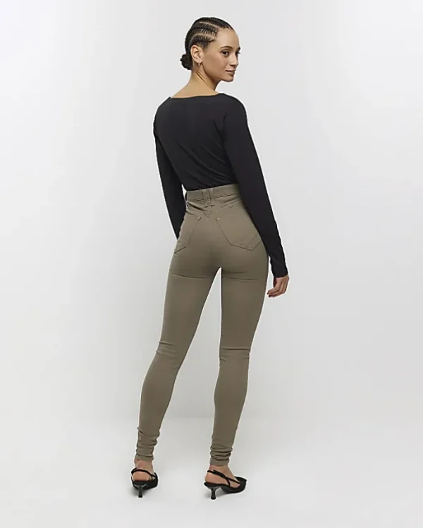 Khaki high waisted skinny jeans