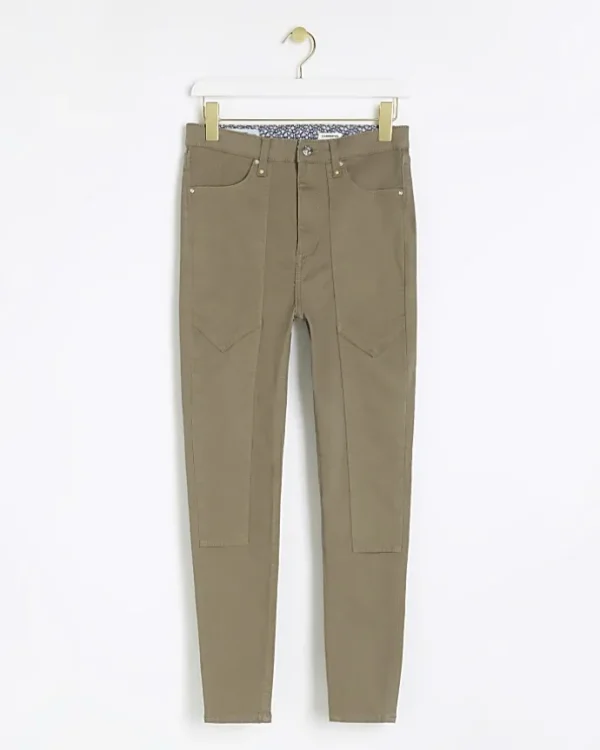 Khaki high waisted skinny jeans