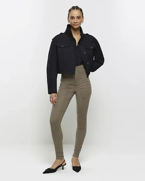 Khaki high waisted skinny jeans