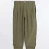 Khaki High Waisted Tapered Trousers