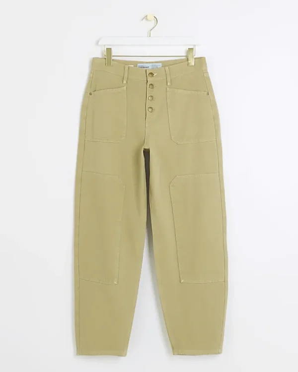 Khaki high waisted tapered jeans