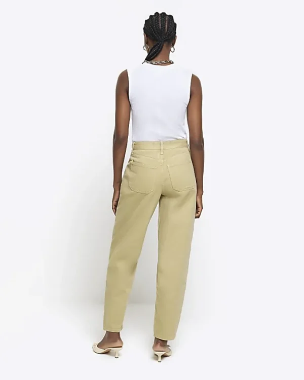 Khaki high waisted tapered jeans