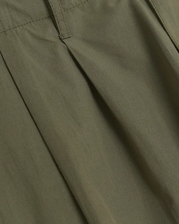 Khaki High Waisted Tapered Trousers