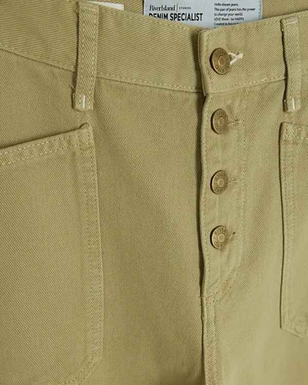 Khaki high waisted tapered jeans