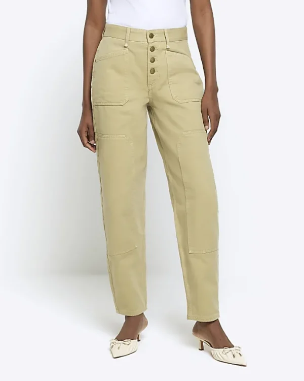 Khaki high waisted tapered jeans