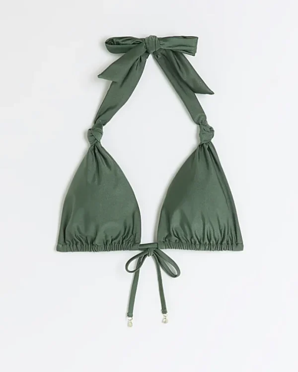 Khaki knot triangle bikini top