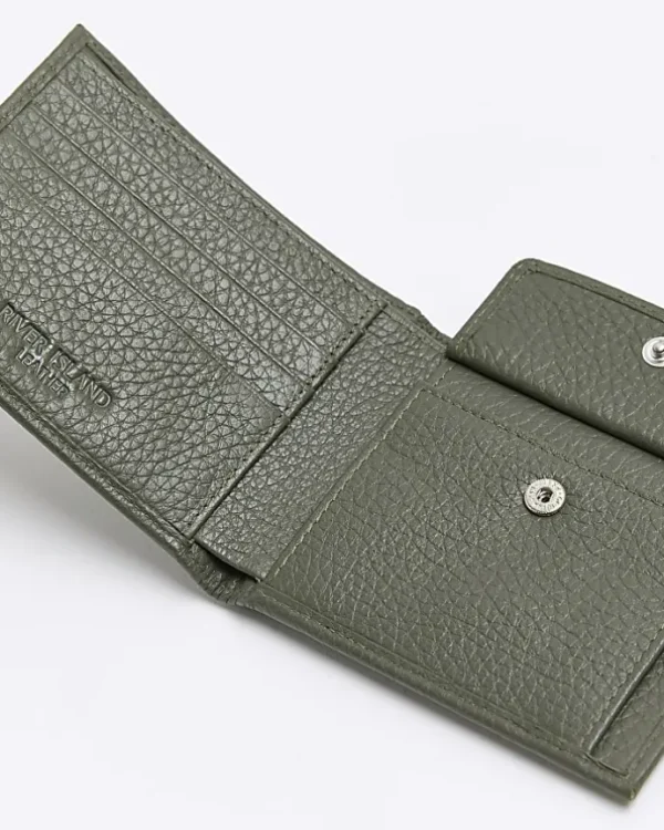 Khaki leather pebbled wallet