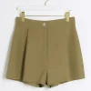 Khaki linen blend high waisted shorts