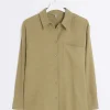 Khaki linen blend long sleeve shirt