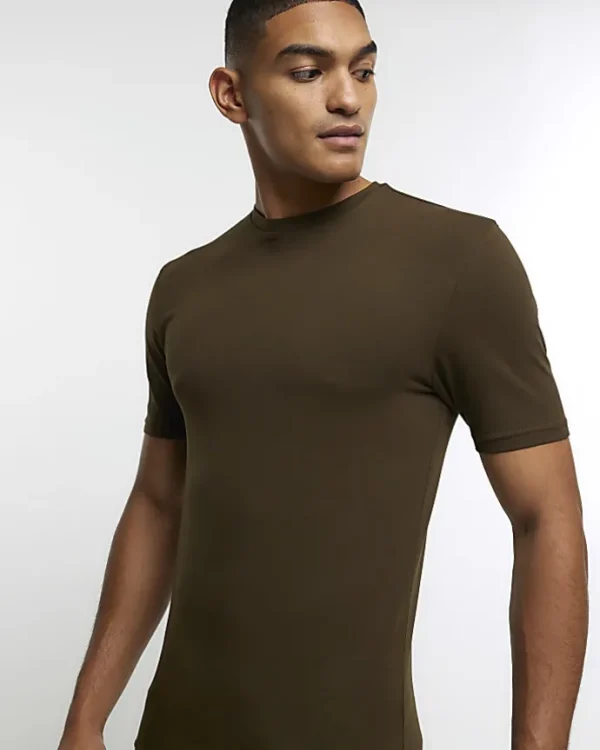 Khaki muscle fit t-shirt