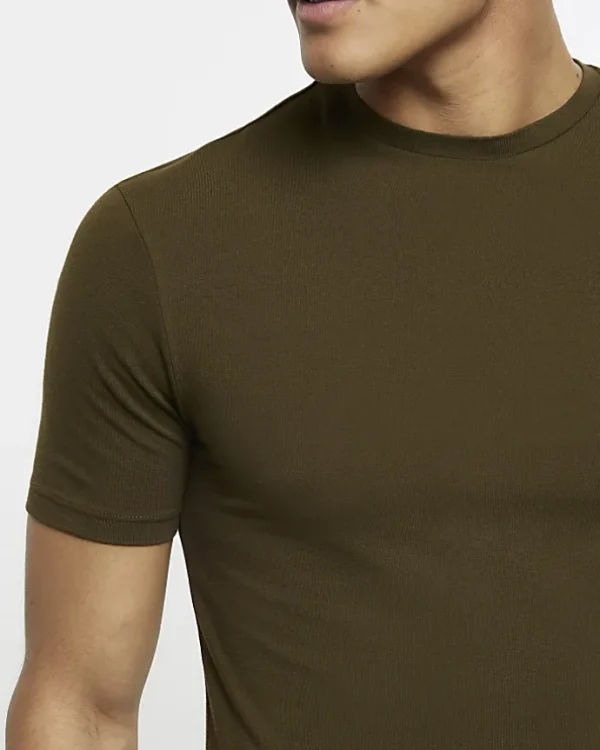 Khaki muscle fit t-shirt