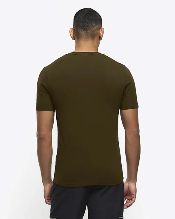 Khaki muscle fit V neck t-shirt