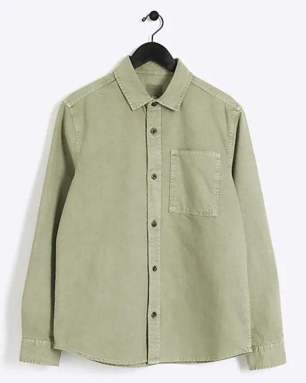 Khaki regular fit chest pocket shirt