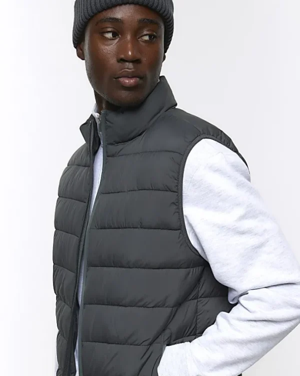 Khaki regular fit padded gilet