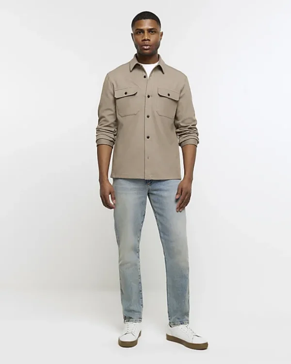 Khaki regular fit pocket jersey overshirt