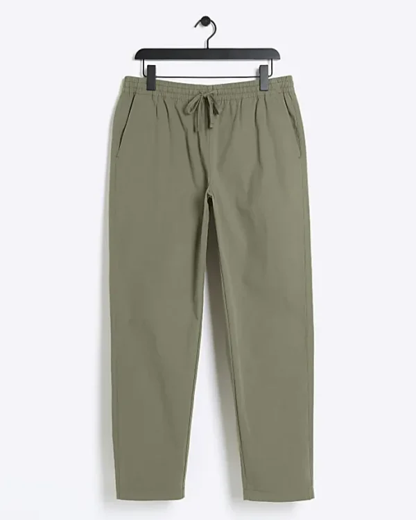 Khaki regular fit pull on trousers